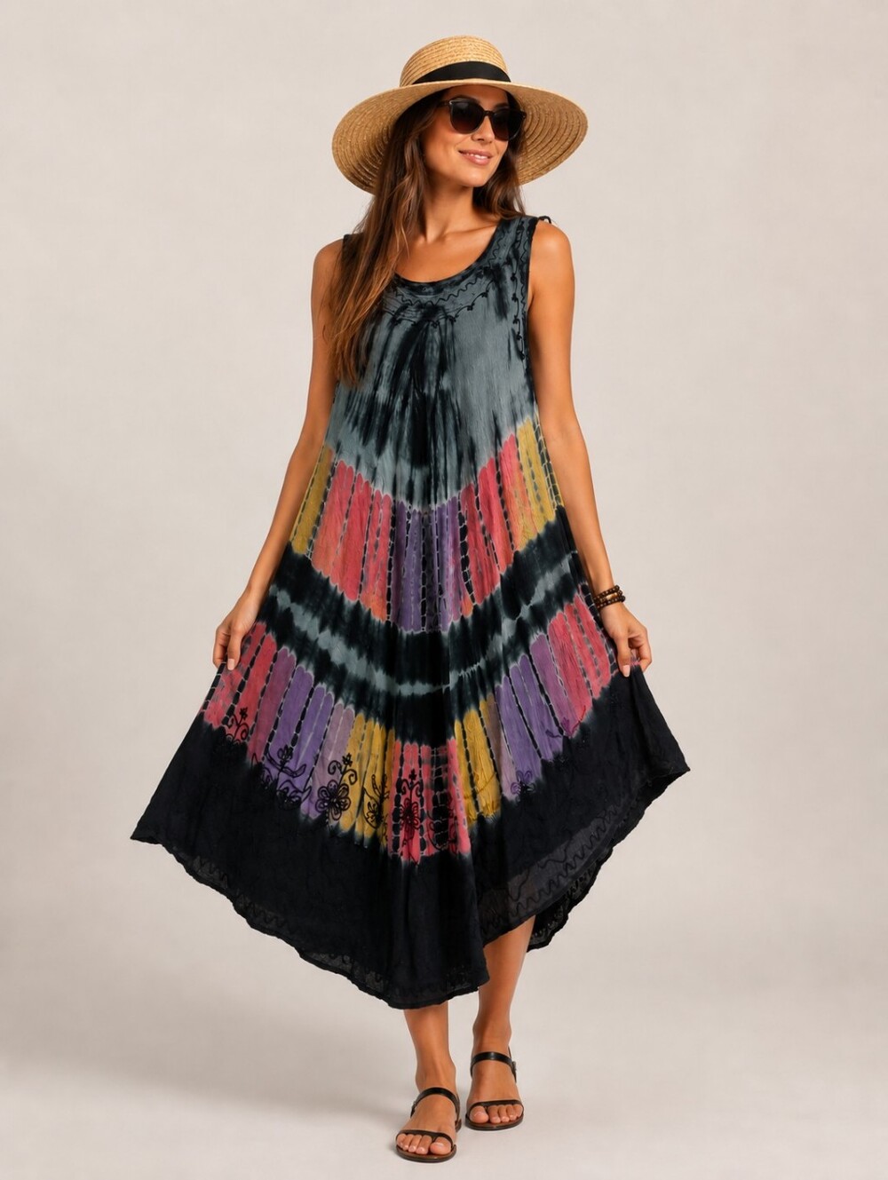 Women's FREE SIZE Sleeveless Embroidered Dress Hippie Fairy